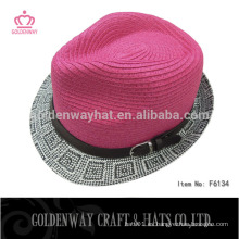 Paja de papel de color rosa sombreros trilby barato diseño promocional